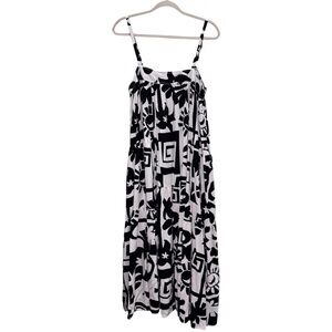 Anthropologie Abel the Label Abstract Sol Aztec Maxi Dress Boho Retro Black XL
